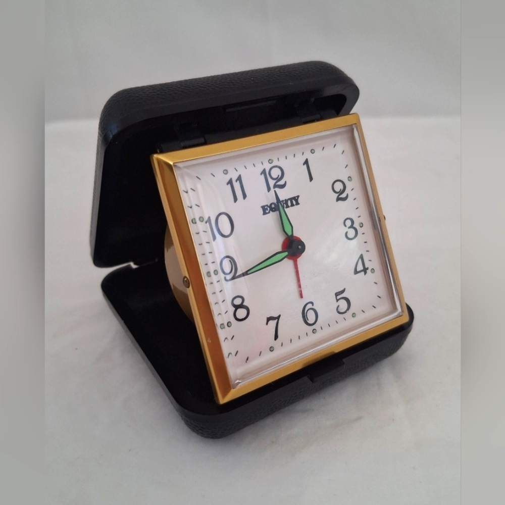 Vintage Equity Manual Wind Travel Bedside Alarm Clock With Case